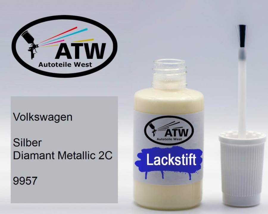 Volkswagen, Silber Diamant Metallic 2C, 9957: 20ml Lackstift, von ATW Autoteile West.